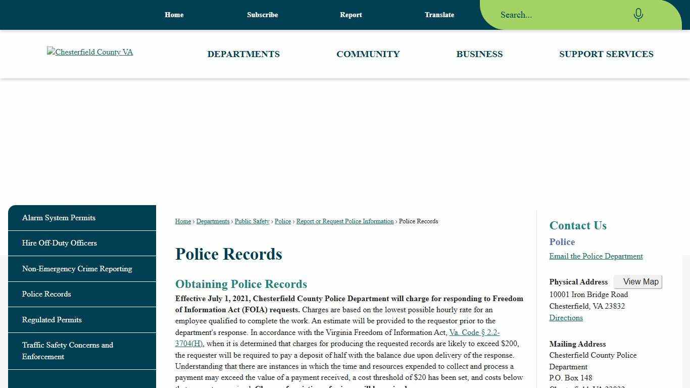 Police Records | Chesterfield County, VA