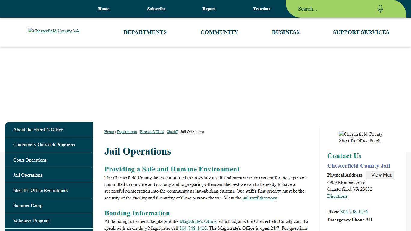 Jail Operations | Chesterfield County, VA